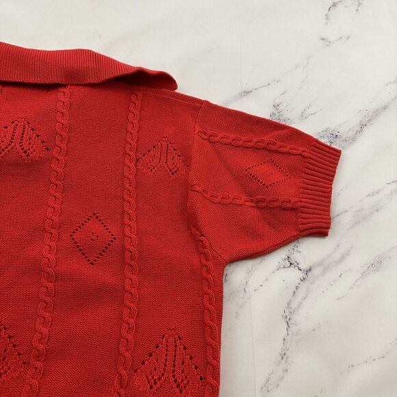 Bay Club Womens Vintage 90s Sweater Size M Red Nautical Collar Short Sleeve - Picture 9 of 11